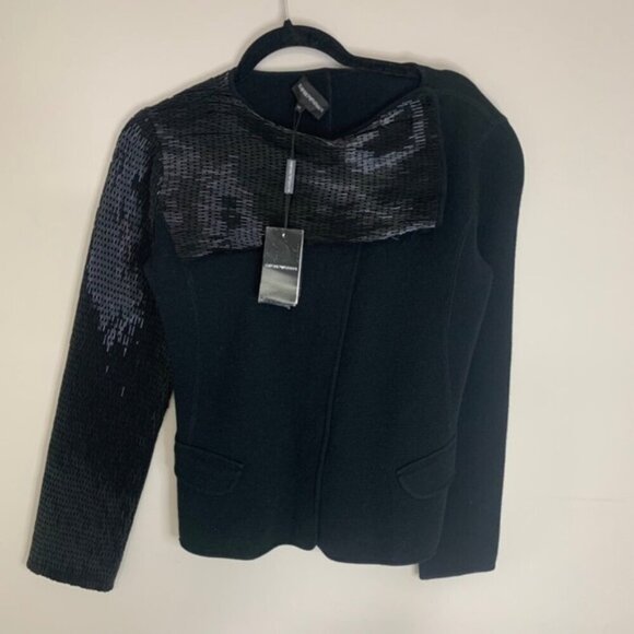 Emporio Armani Beaded Wool Blend Blazer Jacket Black 44 - Picture 12 of 16
